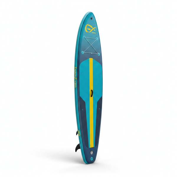 Paddelwerk Touring 11'6 aufblasbares SUP-Board in Navy und Petrol, weißer Hintergrund
